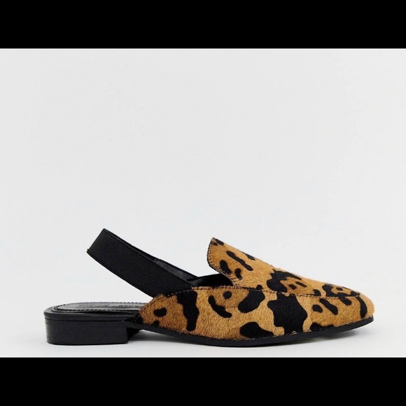 ASOS DESIGN Move Over leather slingback loafers in leopard print - Picture 4 of 9
